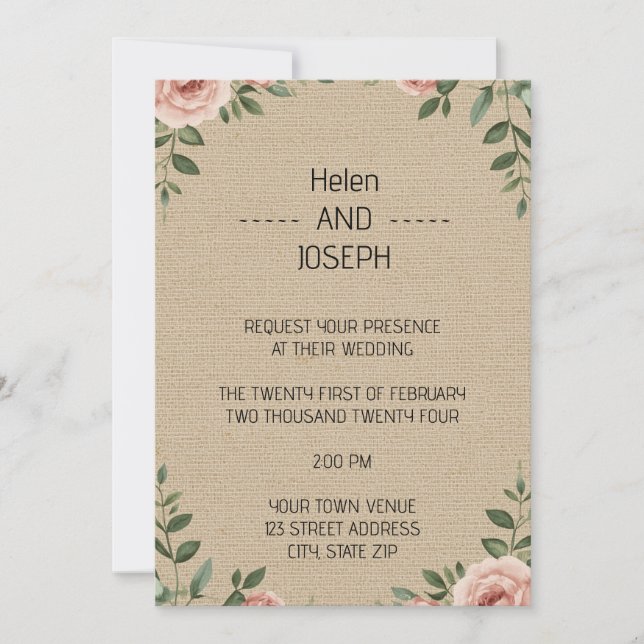 Rustic Floral Wedding Invitation Suite Dusty Rose (Front)