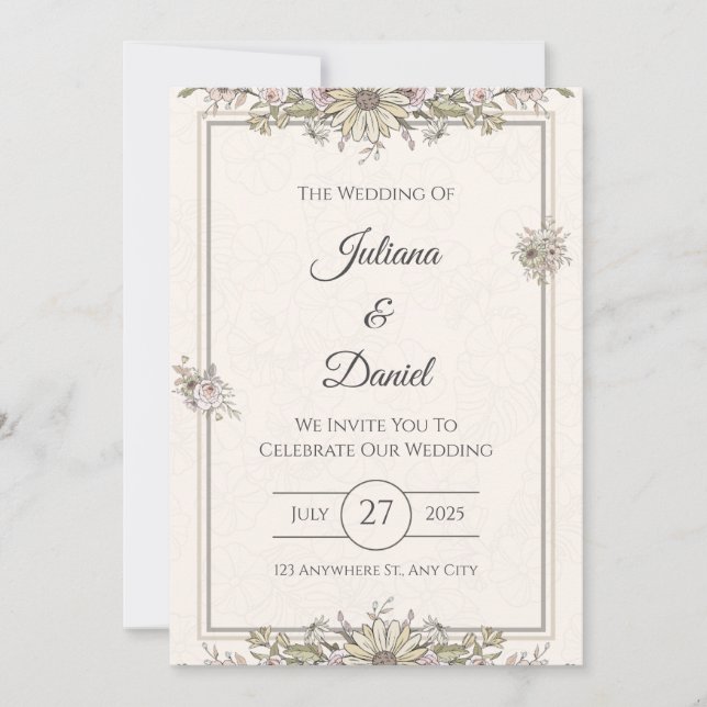 Rustic Floral Wedding Invitation Template (Front)