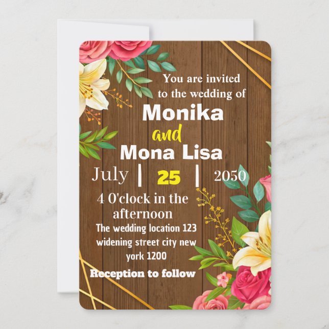 Rustic Floral Wedding Invitation with Wooden  (Front)