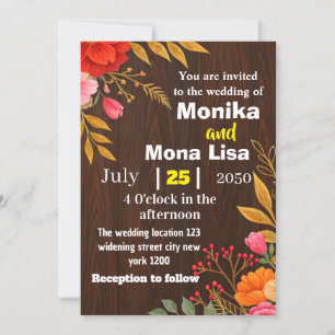 Rustic Floral Wedding Invitation with Wooden 