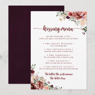 Rustic Floral Wedding Kissing Menu Game Card