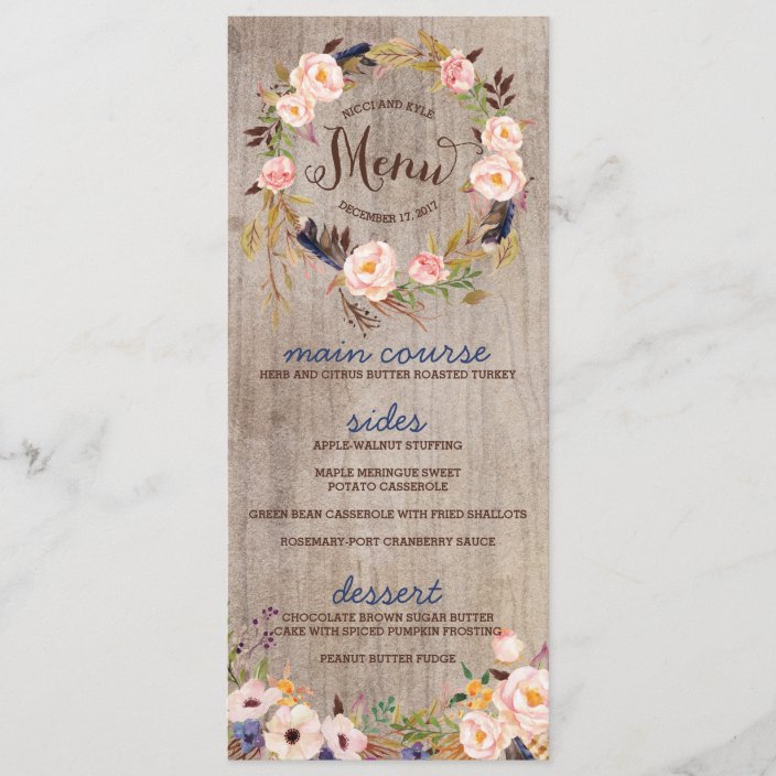 Rustic Floral Wedding Menu Cards | Zazzle.co.uk