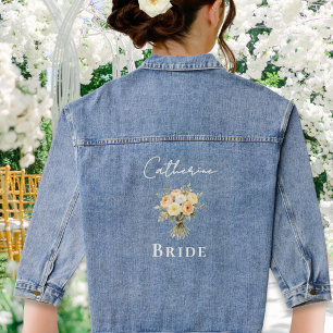 Rustic Floral Wedding Personalised Bride Denim Jacket