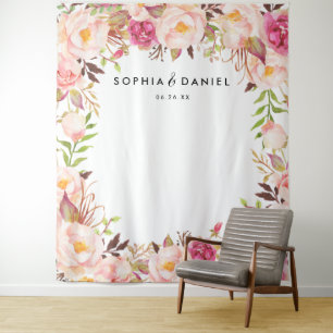 Rustic Floral Wedding Photo Prop Backdrop Tapestry