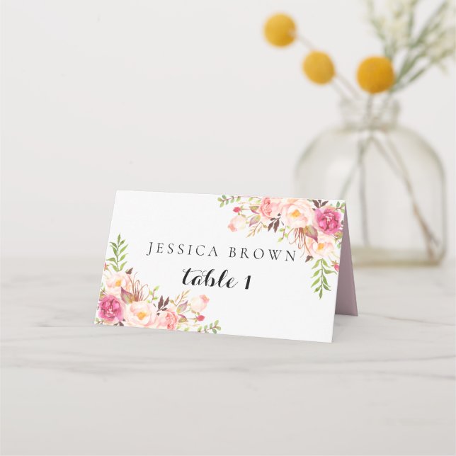 Rustic Floral Wedding Place Card, Table Number 01 Place Card (Front)