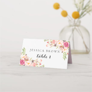 Rustic Floral Wedding Place Card, Table Number 01 Place Card