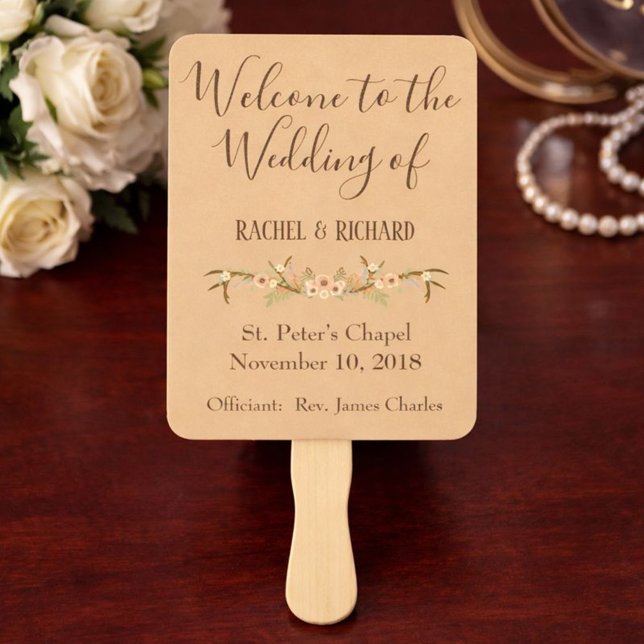 Rustic Floral Wedding Program Hand Fan (Creator Uploaded)