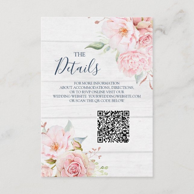 Rustic Floral Wedding QR code Details Insert (Front)