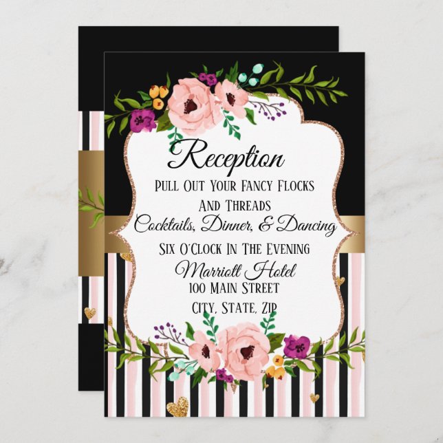 Rustic Floral Wedding Reception Party Card (Front/Back)