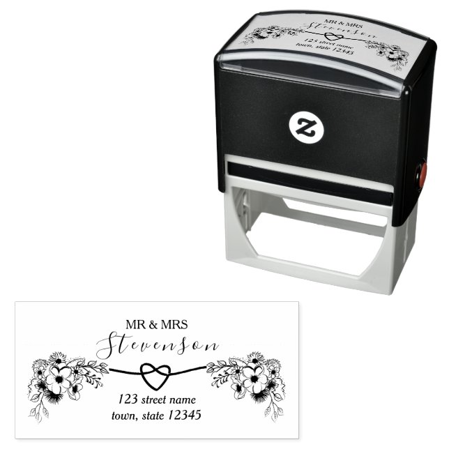 Rustic Floral Wedding Return Address Self-inking Stamp (In Situ)