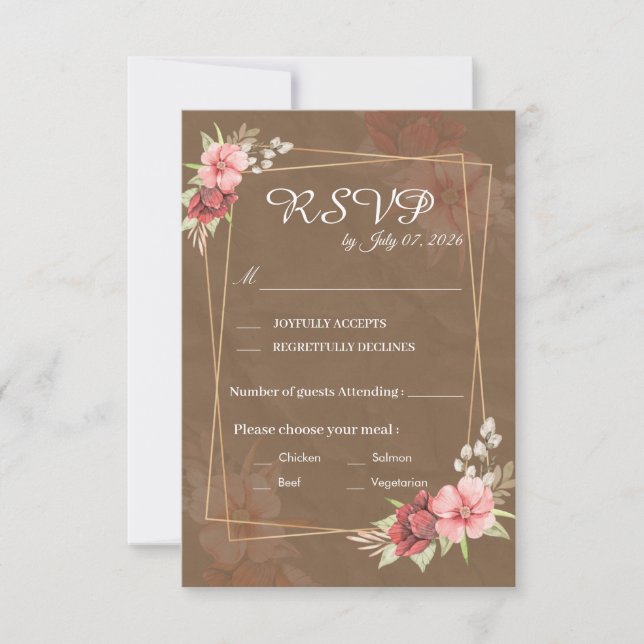 Rustic Floral Wedding RSVP Card (Front)