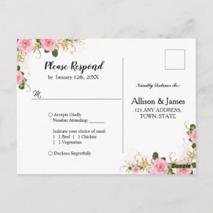 Rustic floral wedding Rsvp postcard