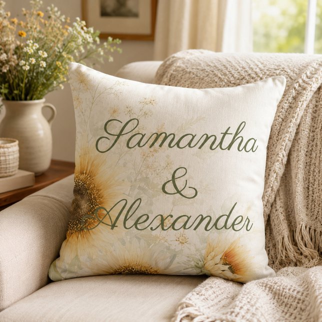 Rustic floral wedding sunflower themed cushion (Creator Uploaded)