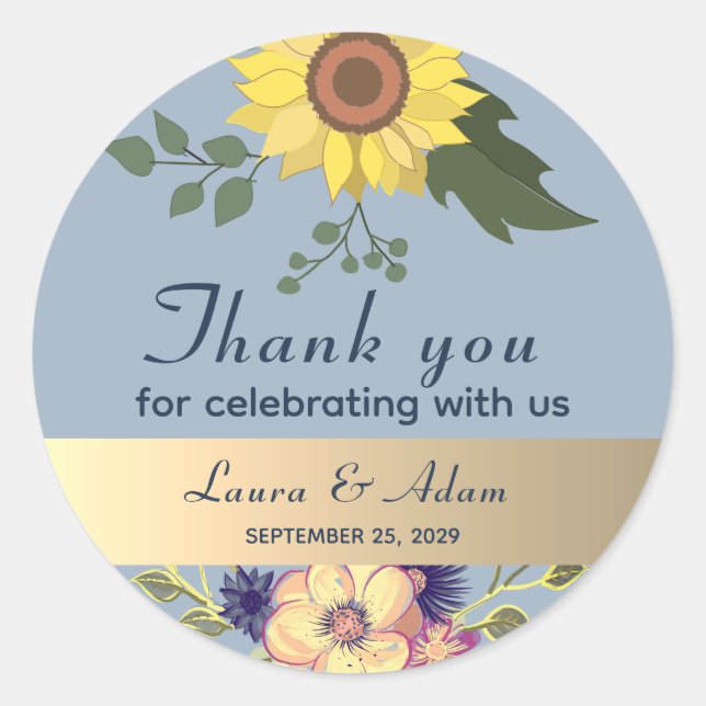 Rustic Floral Wedding Thank You Classic Round Sticker (Front)