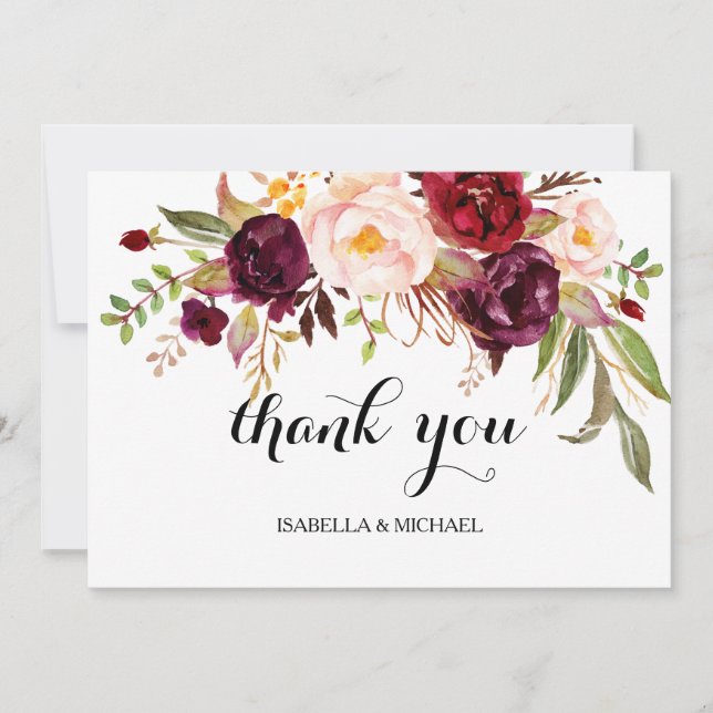 Rustic Floral Wedding Thank You/Double-Sided-01 You Card (Front)