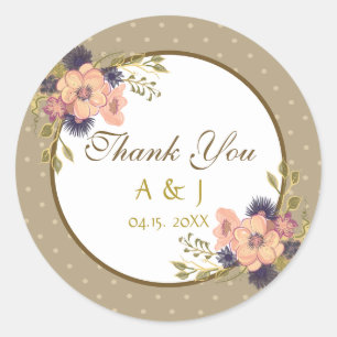 Rustic Floral Wedding Thank You Favour Classic Round Sticker