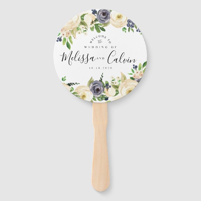 Rustic Floral Wedding Welcome Hand Fan (Front)