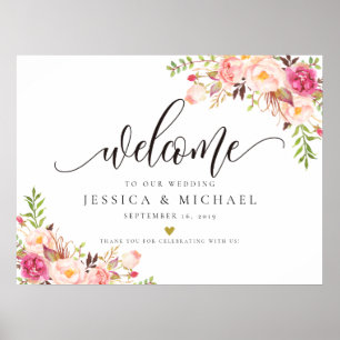 Rustic Floral Wedding Welcome Sign