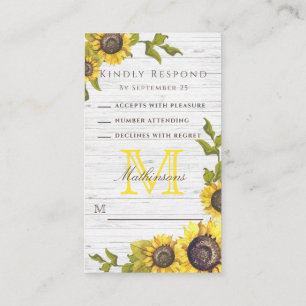  Rustic Floral Wedding  White Wood Sunflowers RSVP Enclosure Card