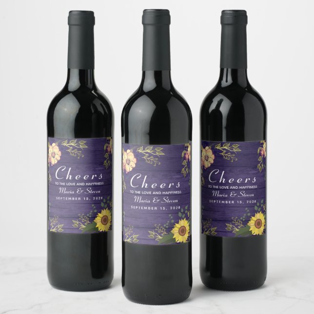 Rustic Floral Wedding Wine Label (Bottles)