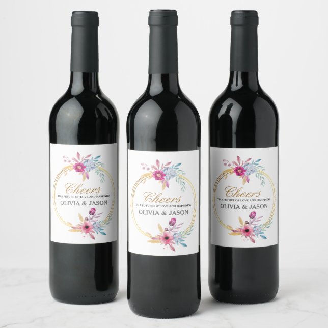 Rustic Floral Wedding  Wine Label (Bottles)