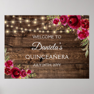 Rustic Floral Welcome to Quinceañera 15th Birthday Poster