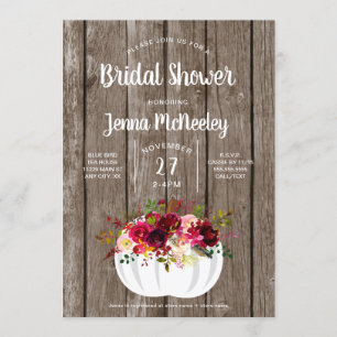 Rustic Floral White Pumpkin Bridal Shower Invitation