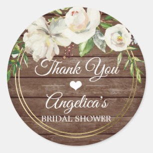 Rustic Floral White Wood Bridal Shower Thank You Classic Round Sticker