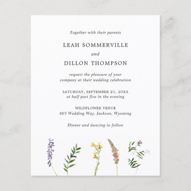 Rustic Floral Wildflower Budget Wedding Invitation (Front)