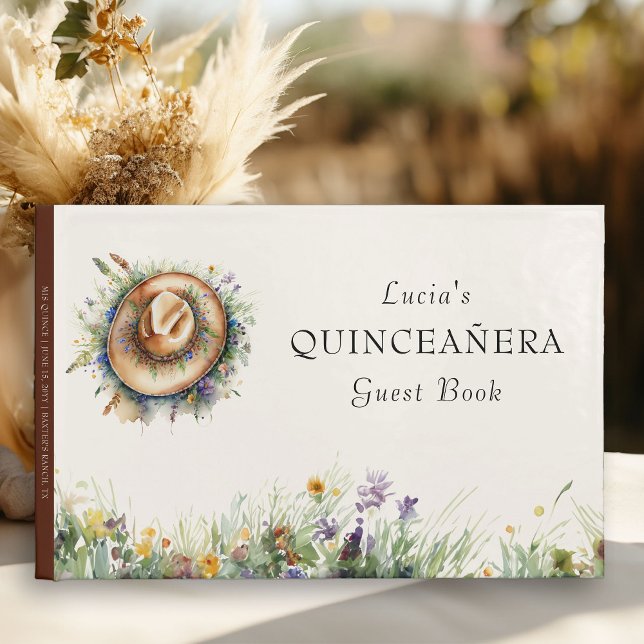 Rustic Floral Wildflower Cowgirl Hat Quinceanera Guest Book (Guest Book from my Wildflower Cowgirl Hat Quinceanera Collection
)