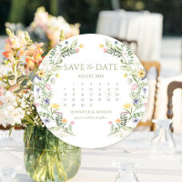 Rustic Floral Wildflower Save The Date Circle