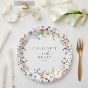 Rustic Floral Wildflowers Simple Wedding Paper Plate