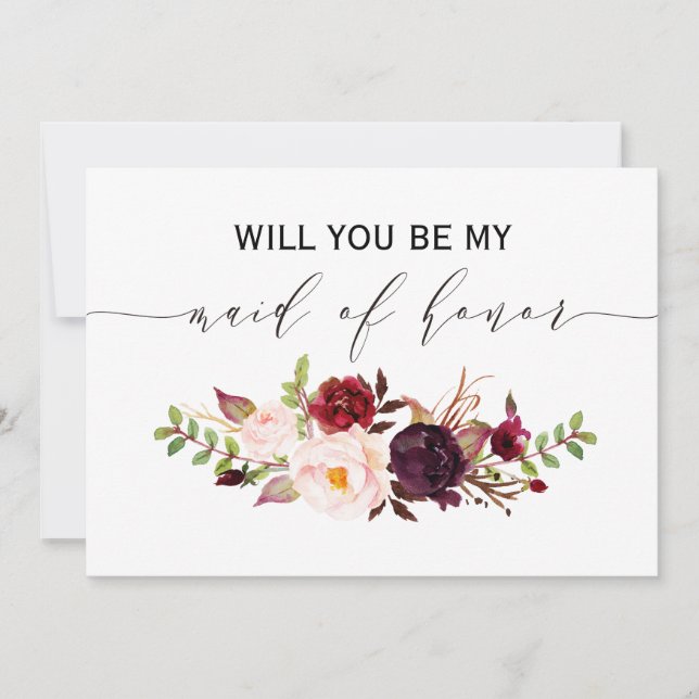 Rustic Floral Will you be my maid of honour 2sided Invitation (Front)