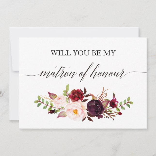 Rustic Floral Will you be my matron of honour-2 Invitation (Front)