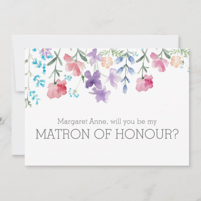 Rustic Floral Will You Be My Matron of Honour Invitation (Front)