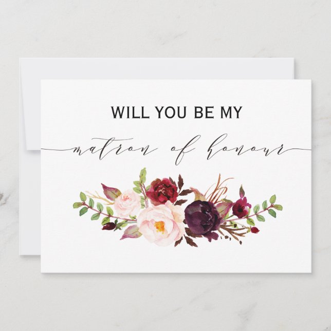 Rustic Floral Will you be my matron of honour Invitation (Front)