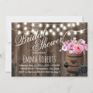 Rustic Floral Wine Barrel Barn Wood Bridal Shower Invitation