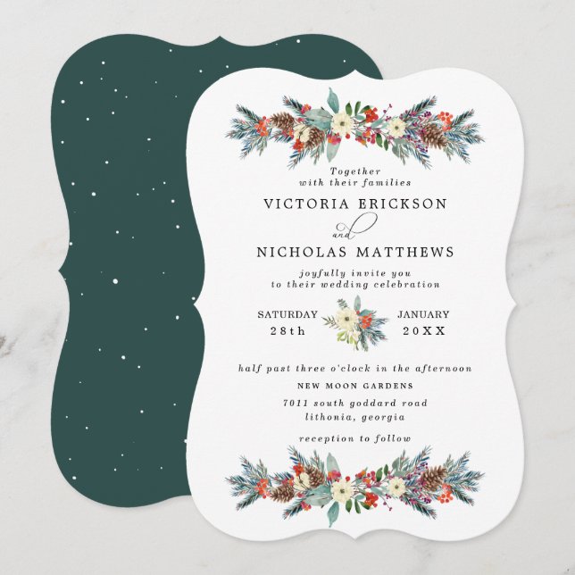 Rustic Floral | Winter Botanical Wedding Invitation (Front/Back)