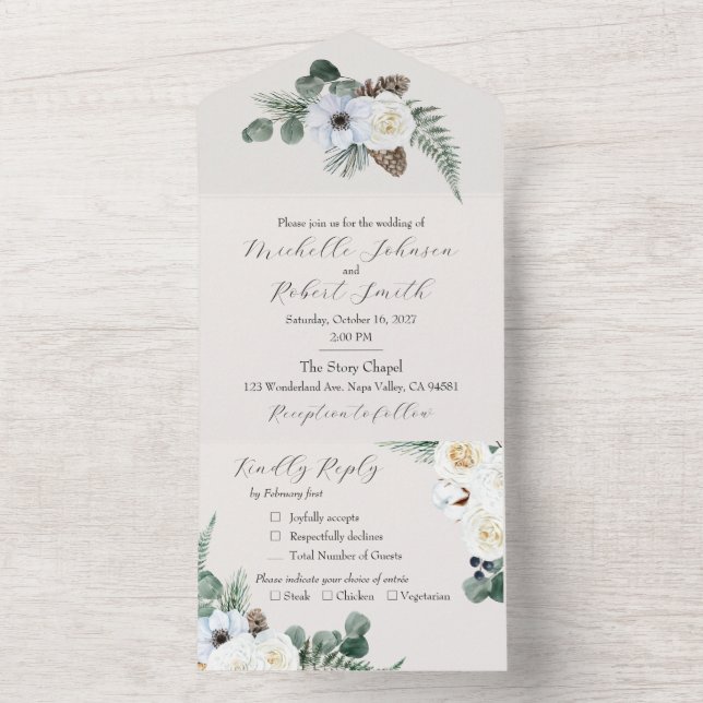 Rustic Floral Winter Wedding All In One Invitation (Inside)