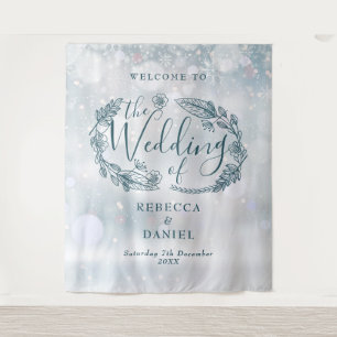 Rustic Floral Winter Wedding Backdrop Tapestry