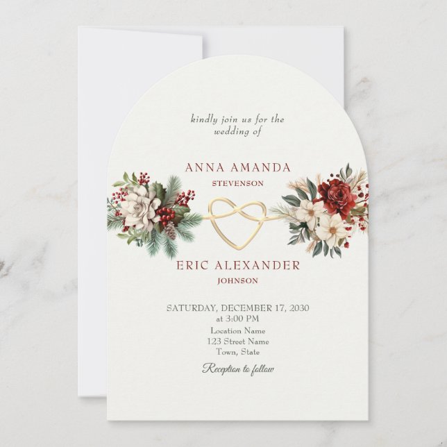 Rustic Floral Winter Wedding Invitation (Front)