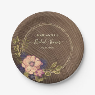 Rustic Floral Wood Bridal Shower Paper Plate
