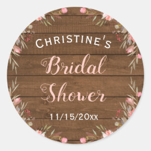 Rustic Floral Wood Country Chic Bridal Guest Favou Classic Round Sticker