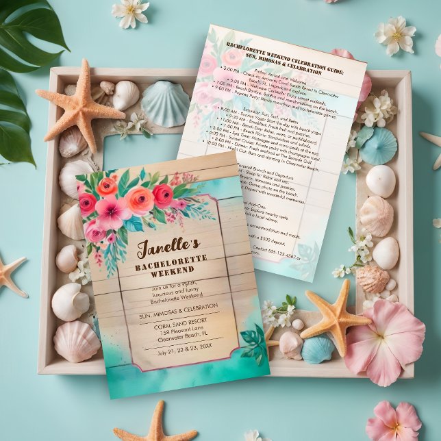 Rustic Floral & Wood Elegant Bachelorette Weekend  Invitation (Rustic Floral & Wood Elegant Bachelorette Weekend Invitations Cards. )