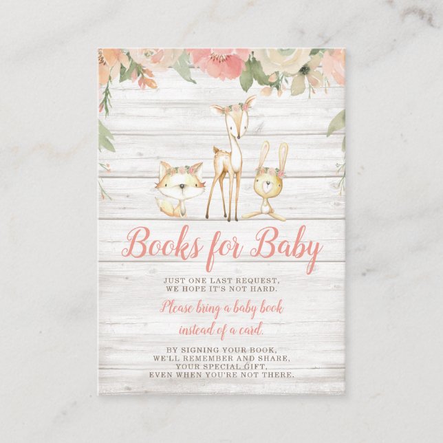 Rustic Floral Woodland Animals Baby Book Request Enclosure Card (Front)