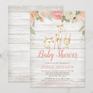 Rustic Floral Woodland Animals Girl Baby Shower Invitation