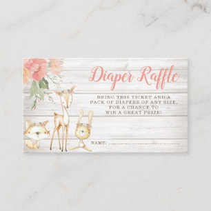 Rustic Floral Woodland Animals Girl Diaper Raffle Enclosure Card