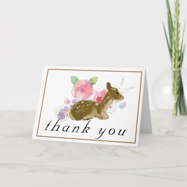 Rustic Floral Woodland Baby Shower Thank You Card (Front)