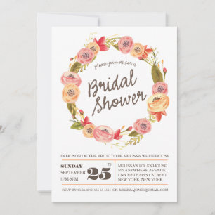 Rustic Floral Wreath Bridal Shower Invite