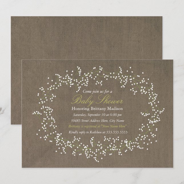 Rustic Floral Wreath & Burlap Baby Shower Invite (Front/Back)